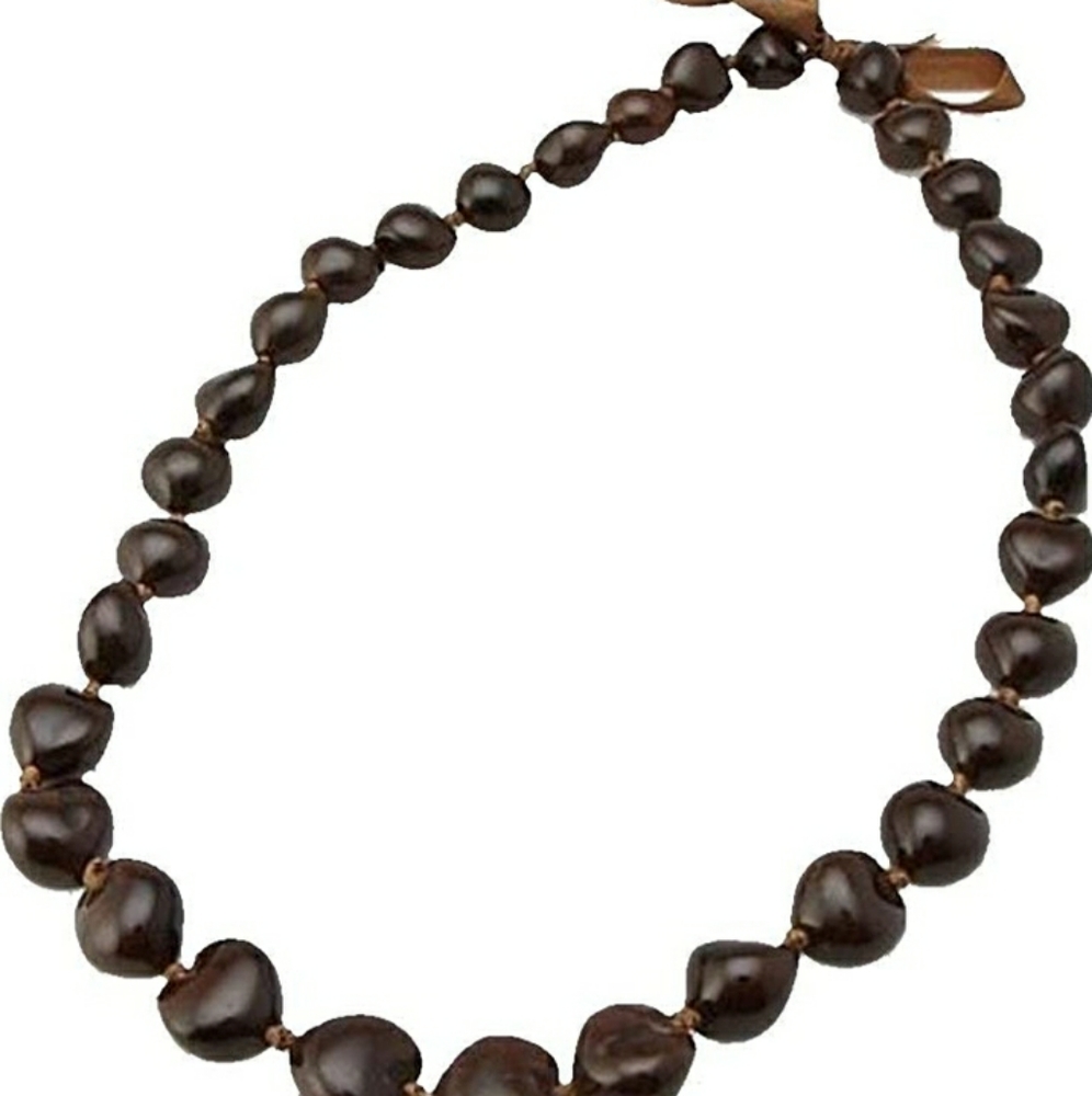 Hawaiian Dark Brown Kukui Nut Lei Necklace Luau…